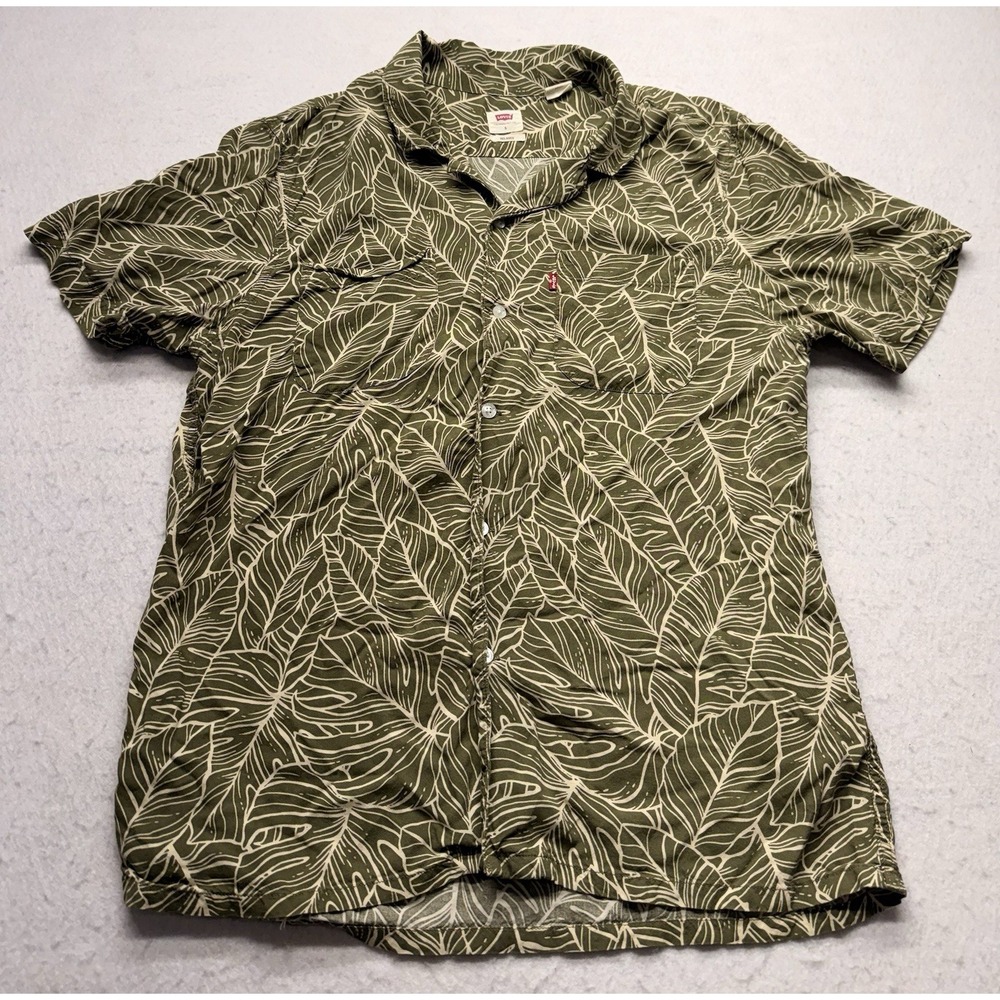 Levi's Men's Size S Relaxed Fit Camp Shirt Green Palm Leaf Tropical Short Sleeve